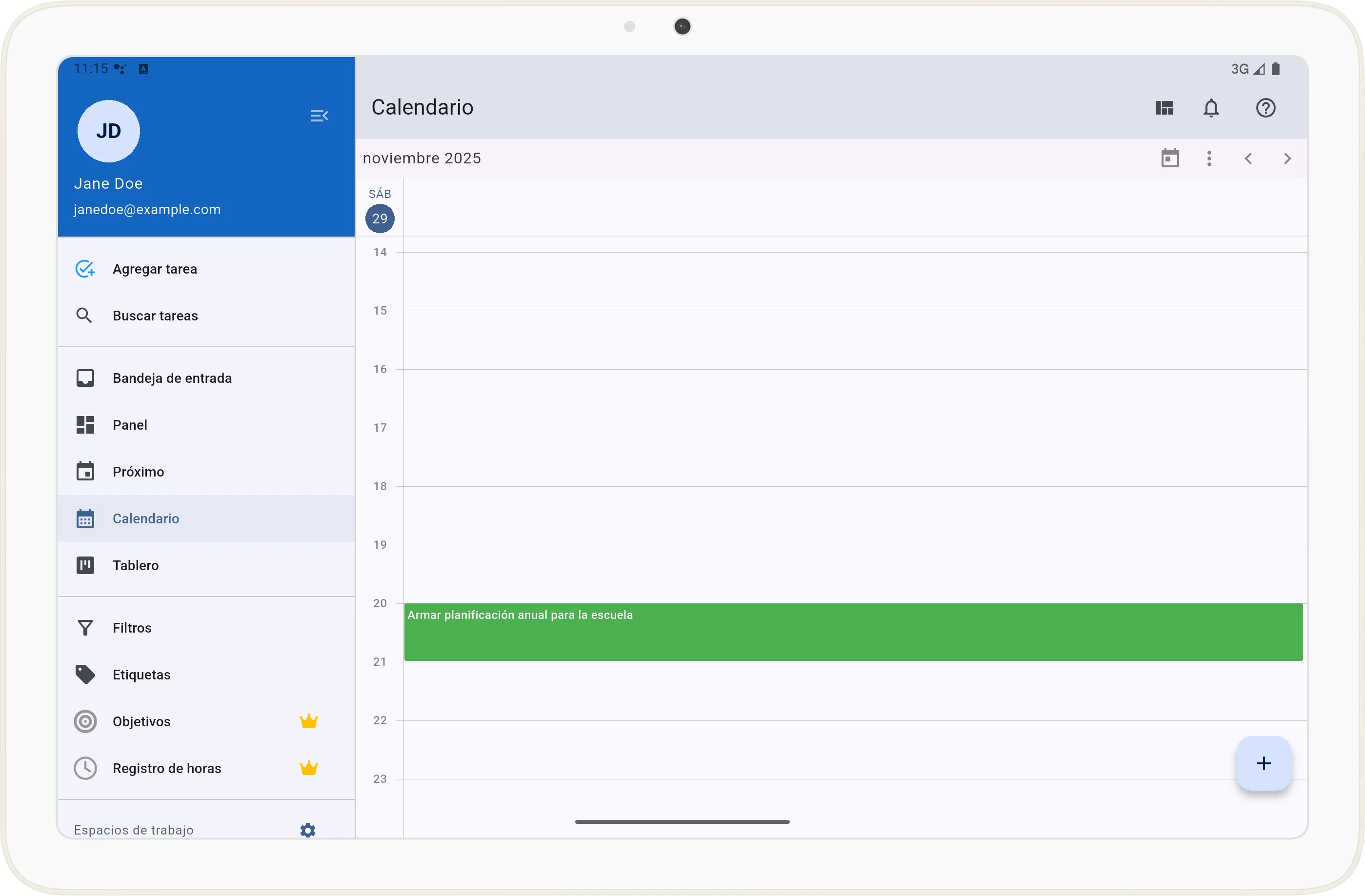 Pantalla de vista Día
