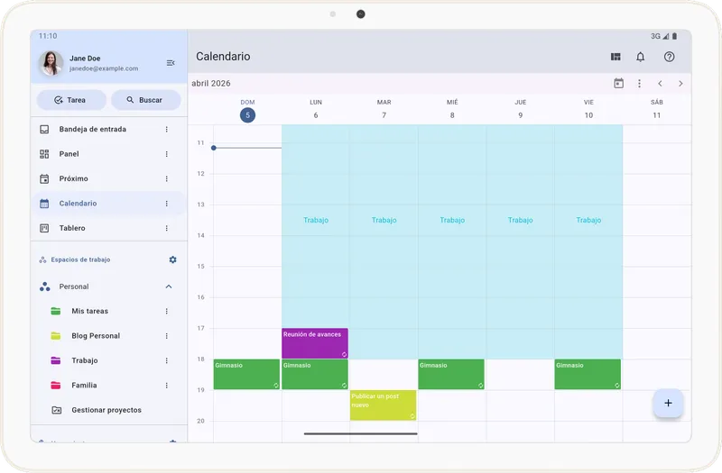Vista del calendario con contextos en Tarea Cero
