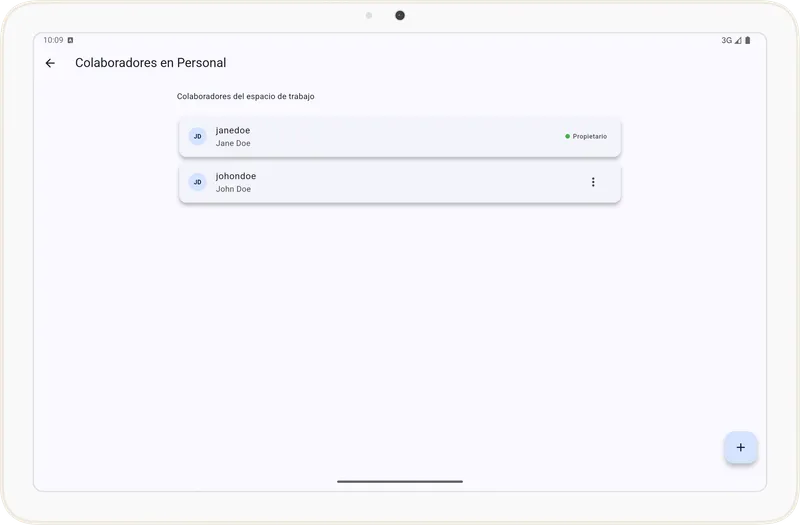 Pantalla de Colaboradores en Tarea Cero