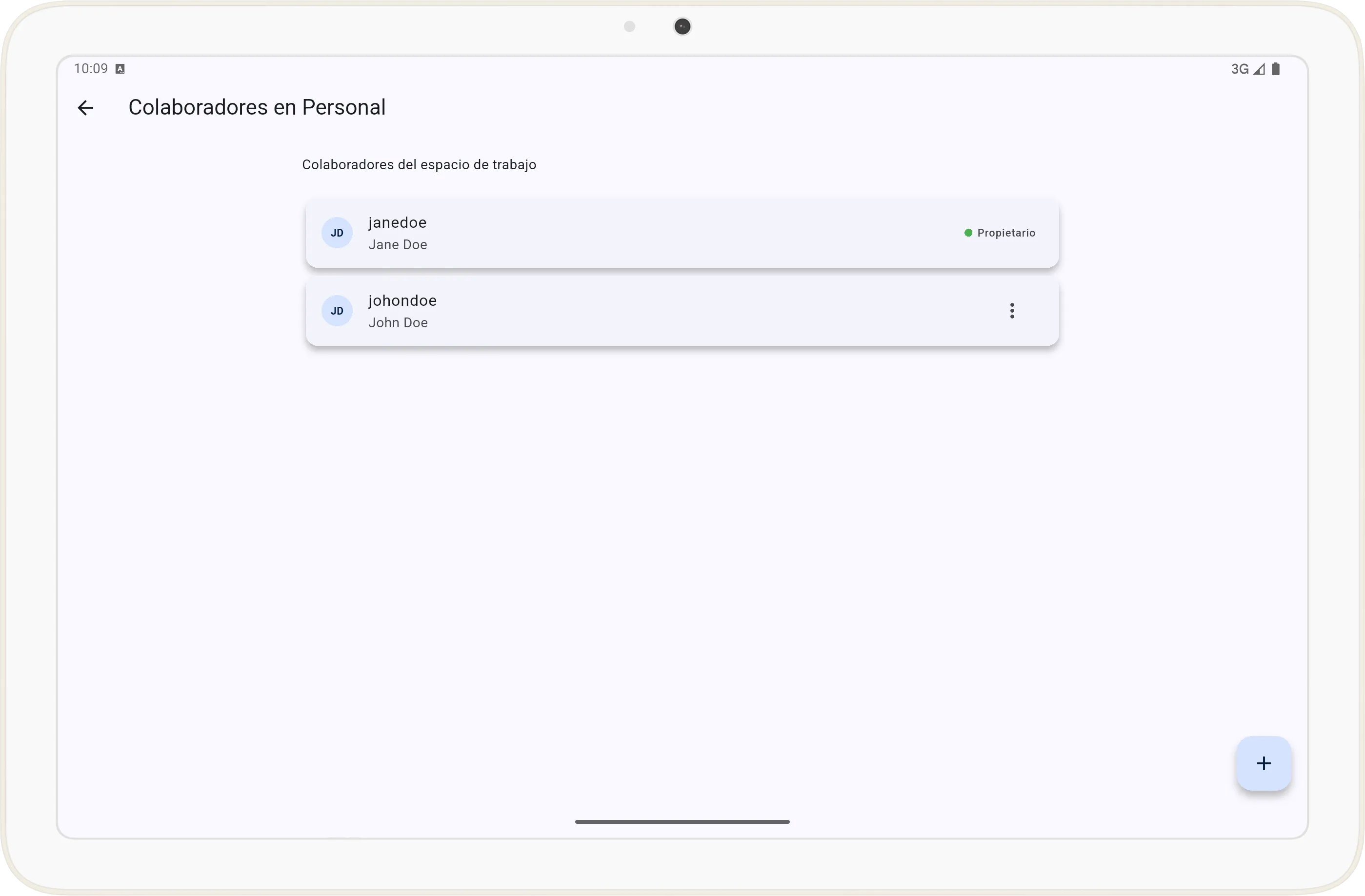 Pantalla de Colaboradores en Tarea Cero