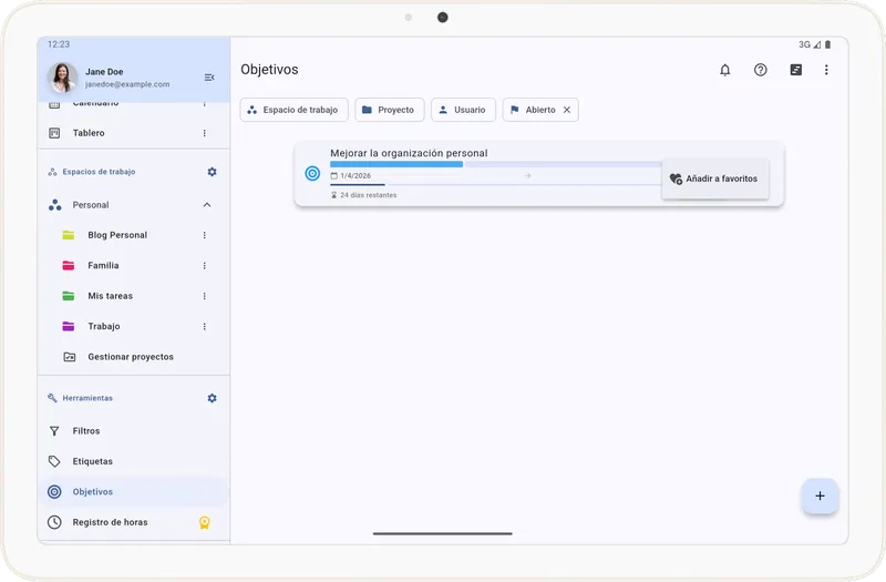 Agregar un objetivo a favoritos en Tarea Cero