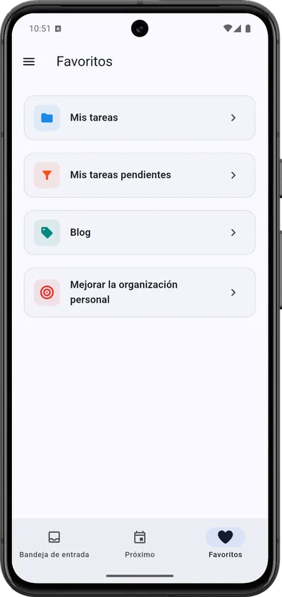 Acceso rápido a favoritos en la barra inferior de Tarea Cero para móviles