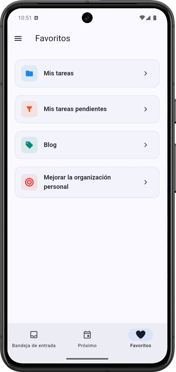 Acceso rápido a favoritos en la barra inferior de Tarea Cero para móviles