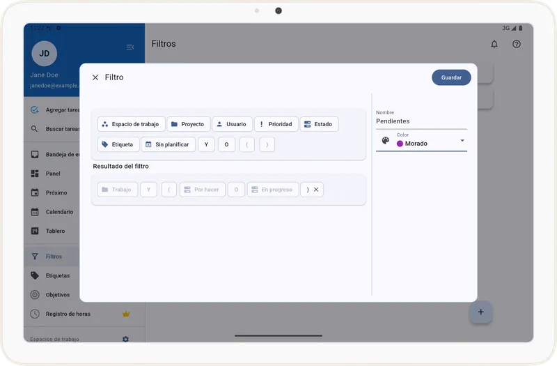 Formulario de creación de filtro guardado