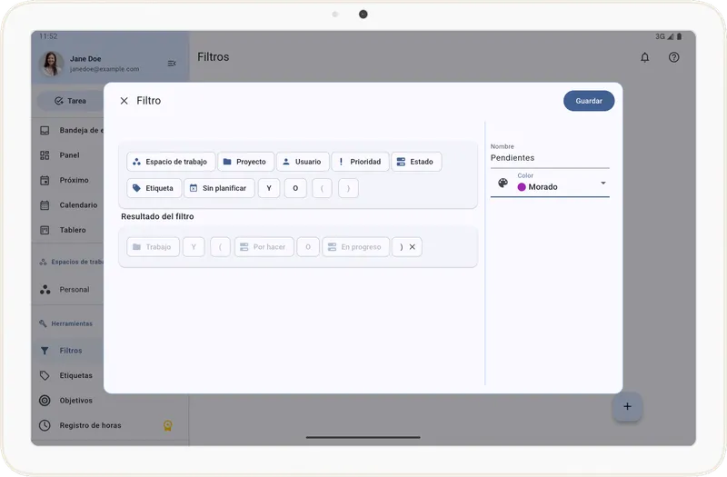 Formulario de creación de filtro guardado