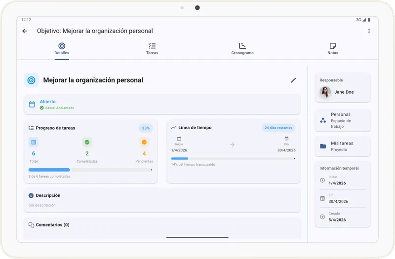 Vista Detalles del Objetivo en Tarea Cero