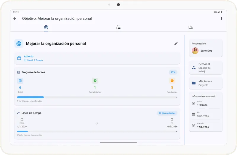 Detalle de objetivo en Tarea Cero
