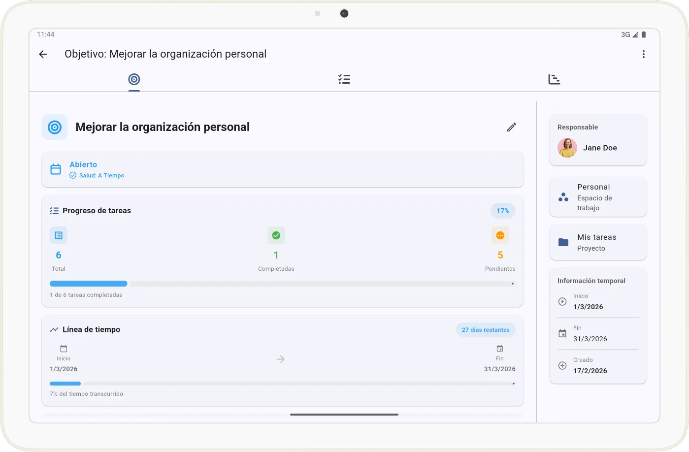 Detalle de objetivo en Tarea Cero