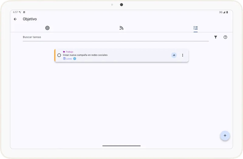 Pestaña de tareas vinculadas al objetivo