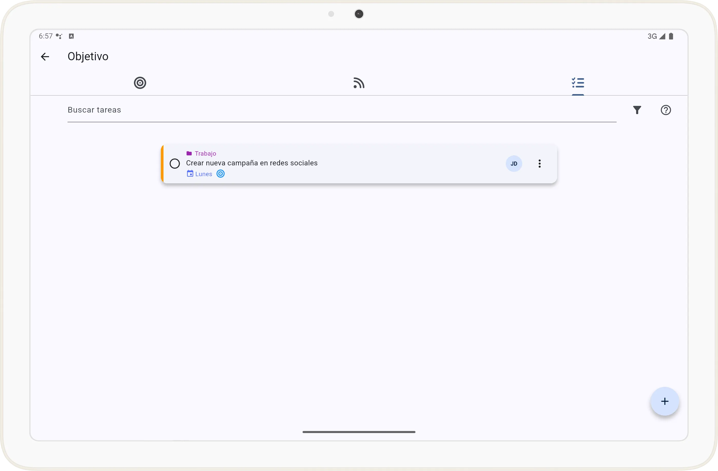 Pestaña de tareas vinculadas al objetivo