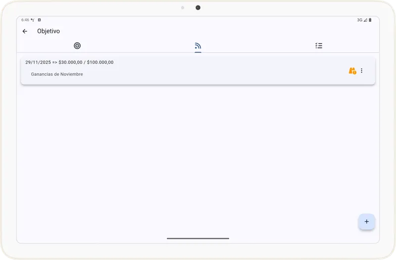 Pestaña de actualizaciones de objetivo