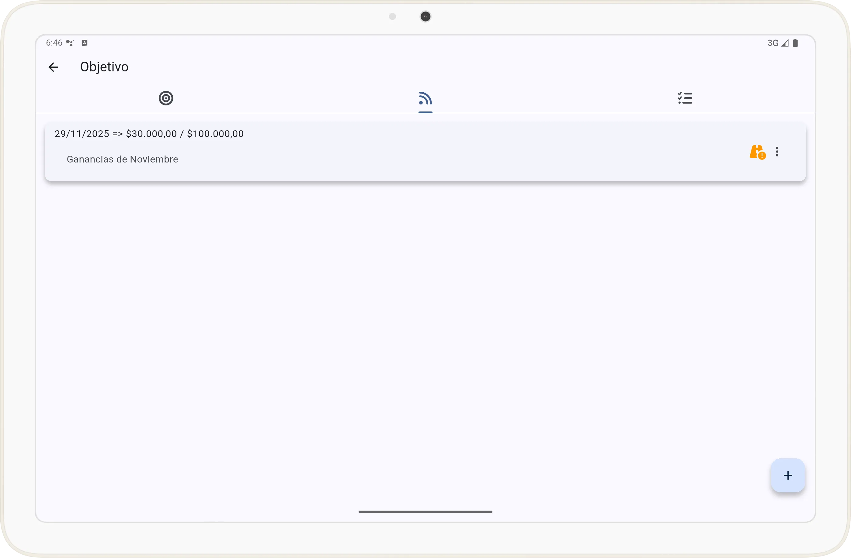 Pestaña de actualizaciones de objetivo
