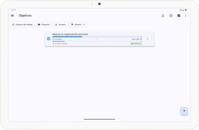 Pantalla de objetivos en Tarea Cero