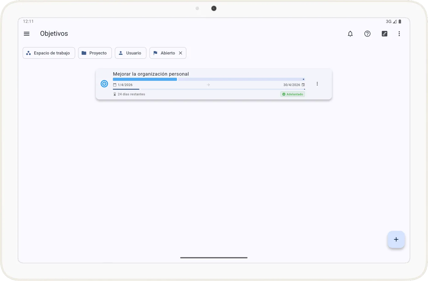 Pantalla de objetivos en Tarea Cero