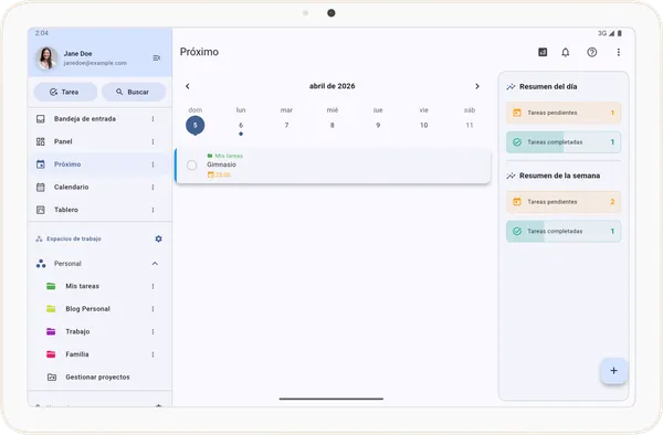 Vista de Tarea Cero en tablet
