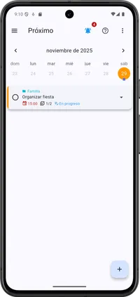 Vista de Tarea Cero en móvil