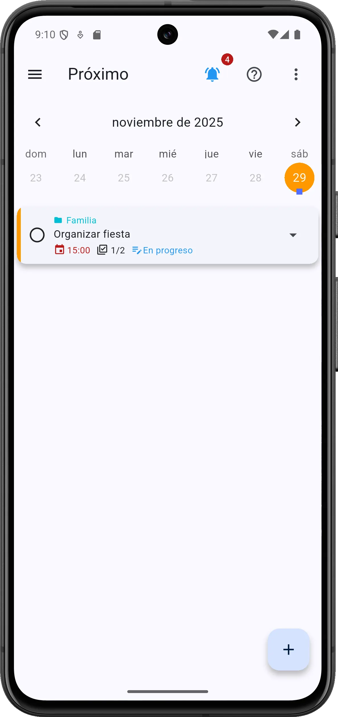 Vista de Tarea Cero en móvil
