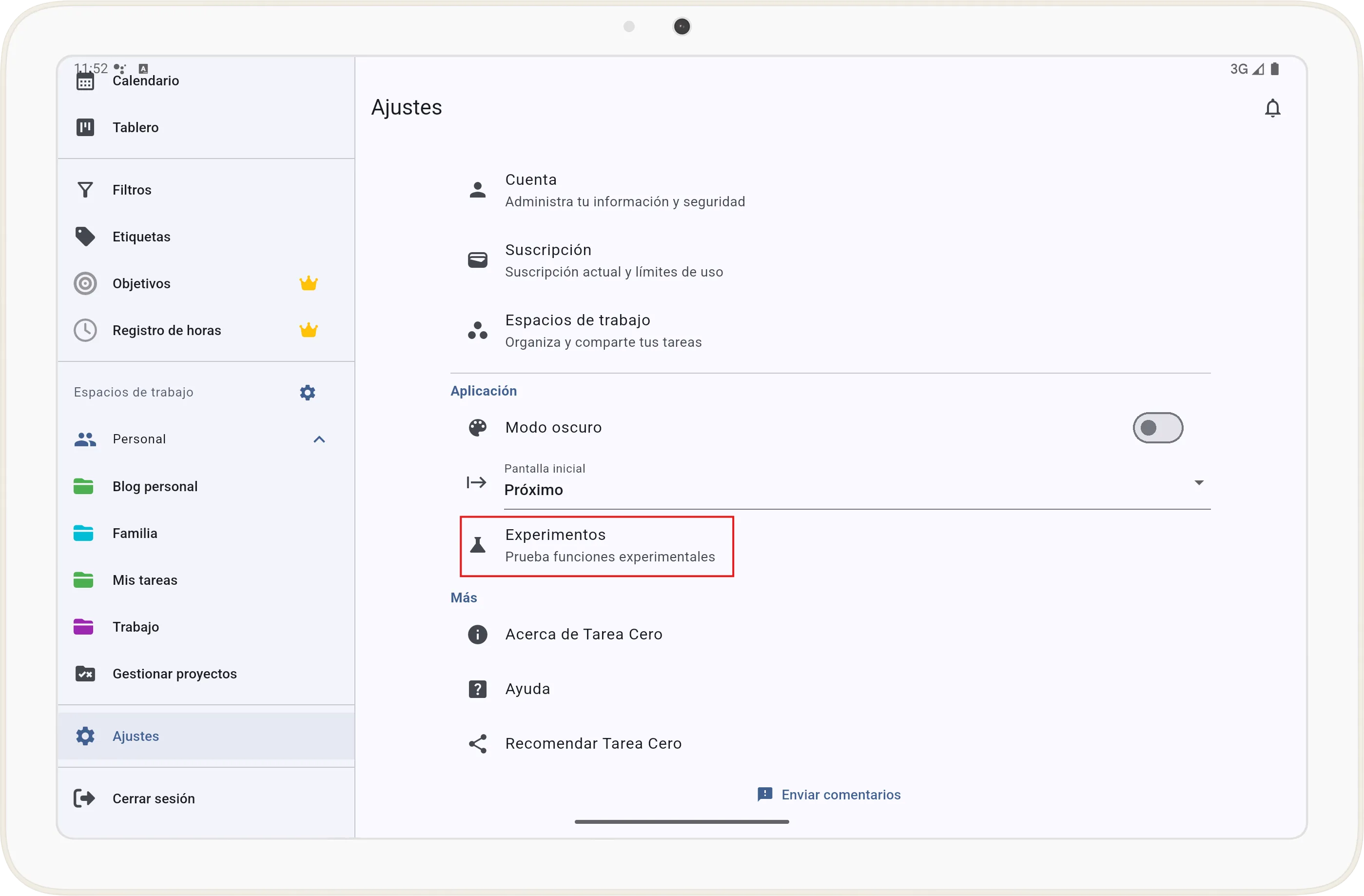 Configuración de experimentos en Tarea Cero