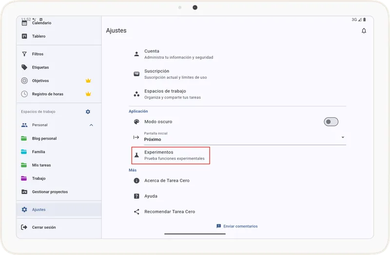 Configuración de experimentos en Tarea Cero