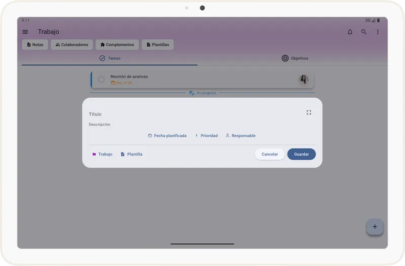 Botón para cargar plantilla al crear tarea