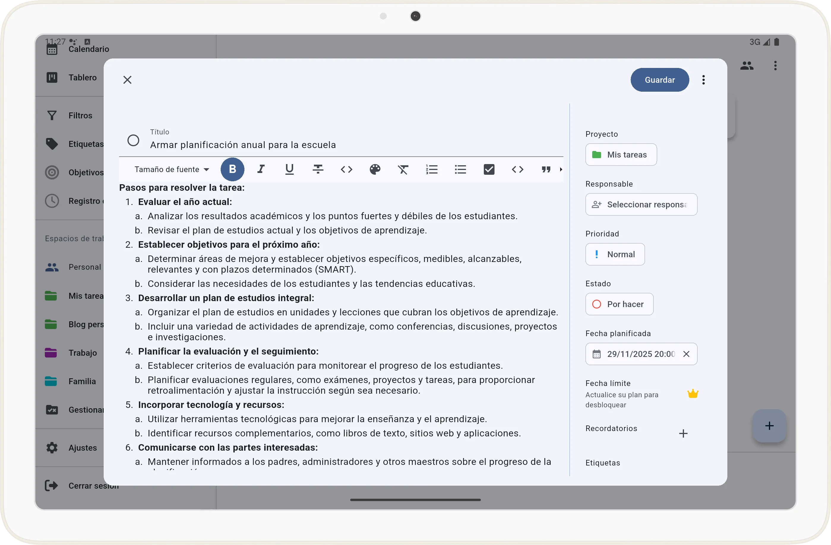 Editar detalles de la tarea