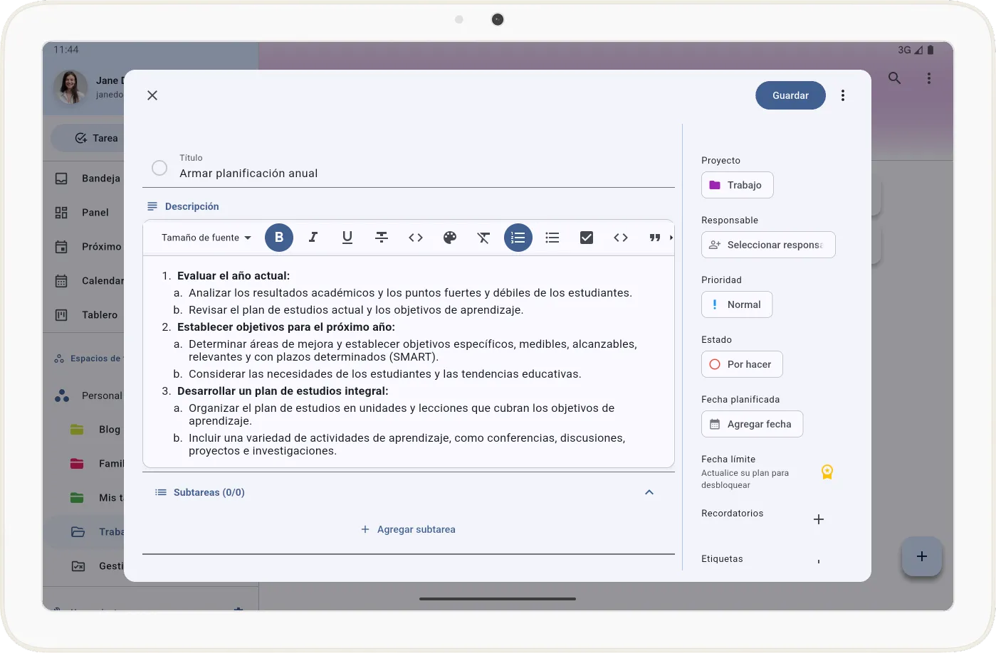 Editar detalles de la tarea