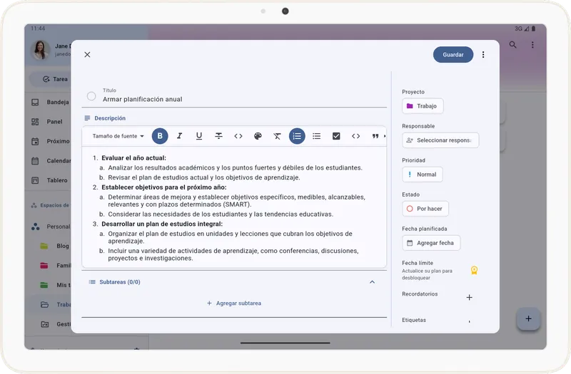 Editar detalles de la tarea