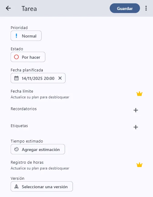 Editar versión de tarea