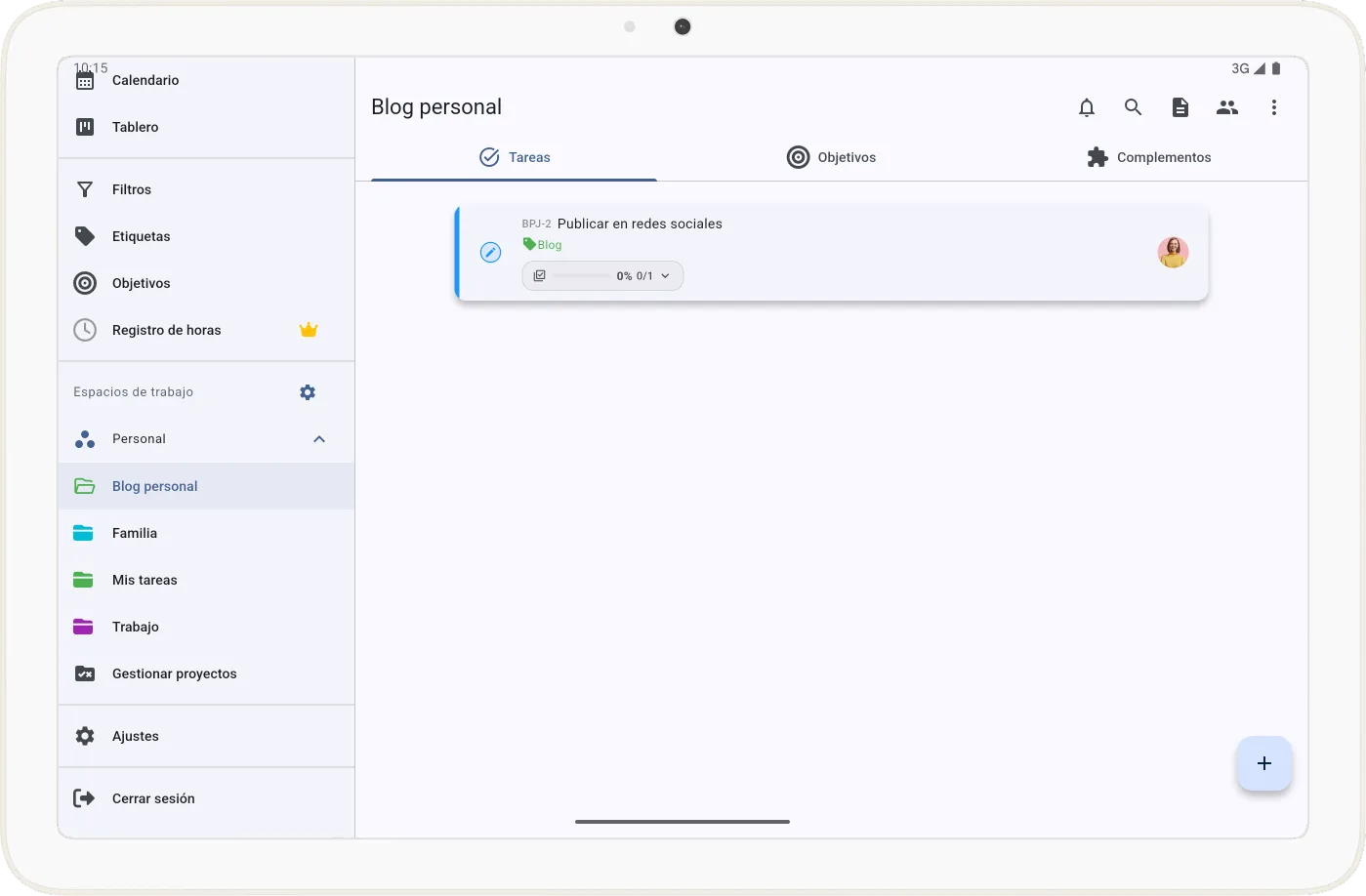 Pantalla de listado de tareas