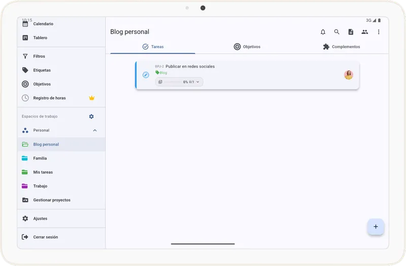 Pantalla de listado de tareas