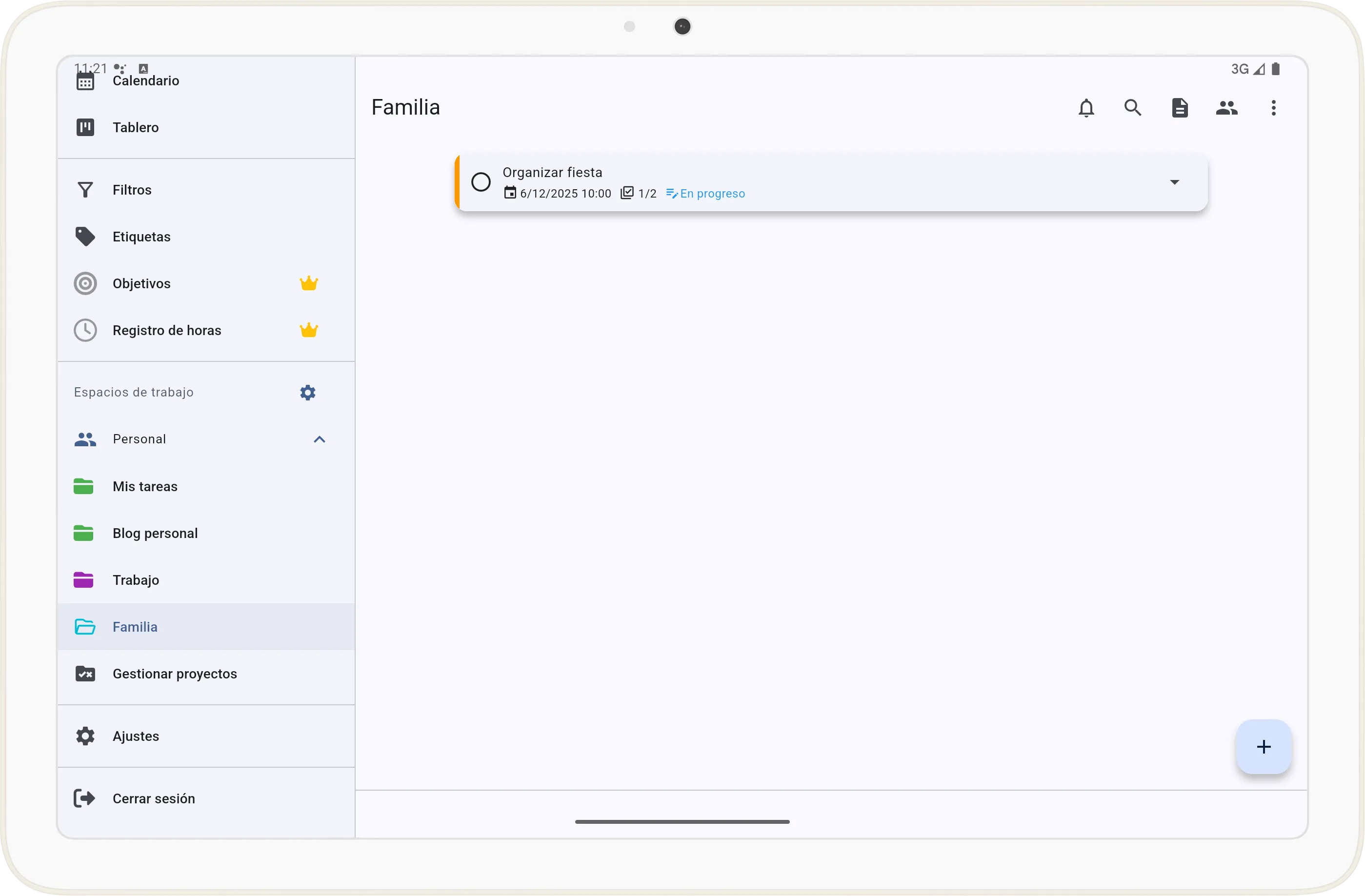 Pantalla de listado de tareas
