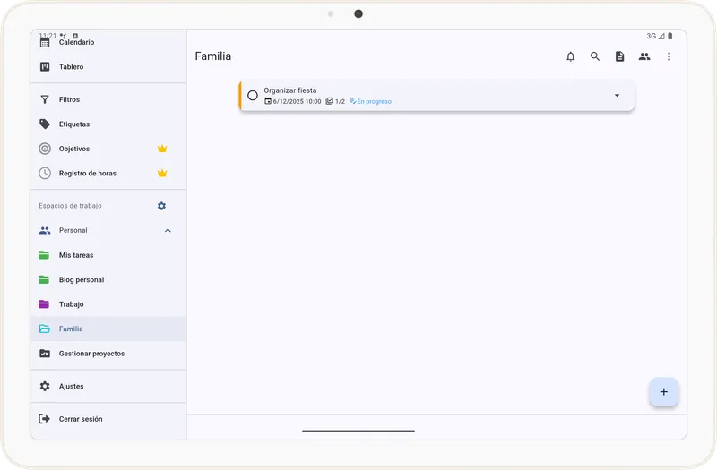 Pantalla de listado de tareas