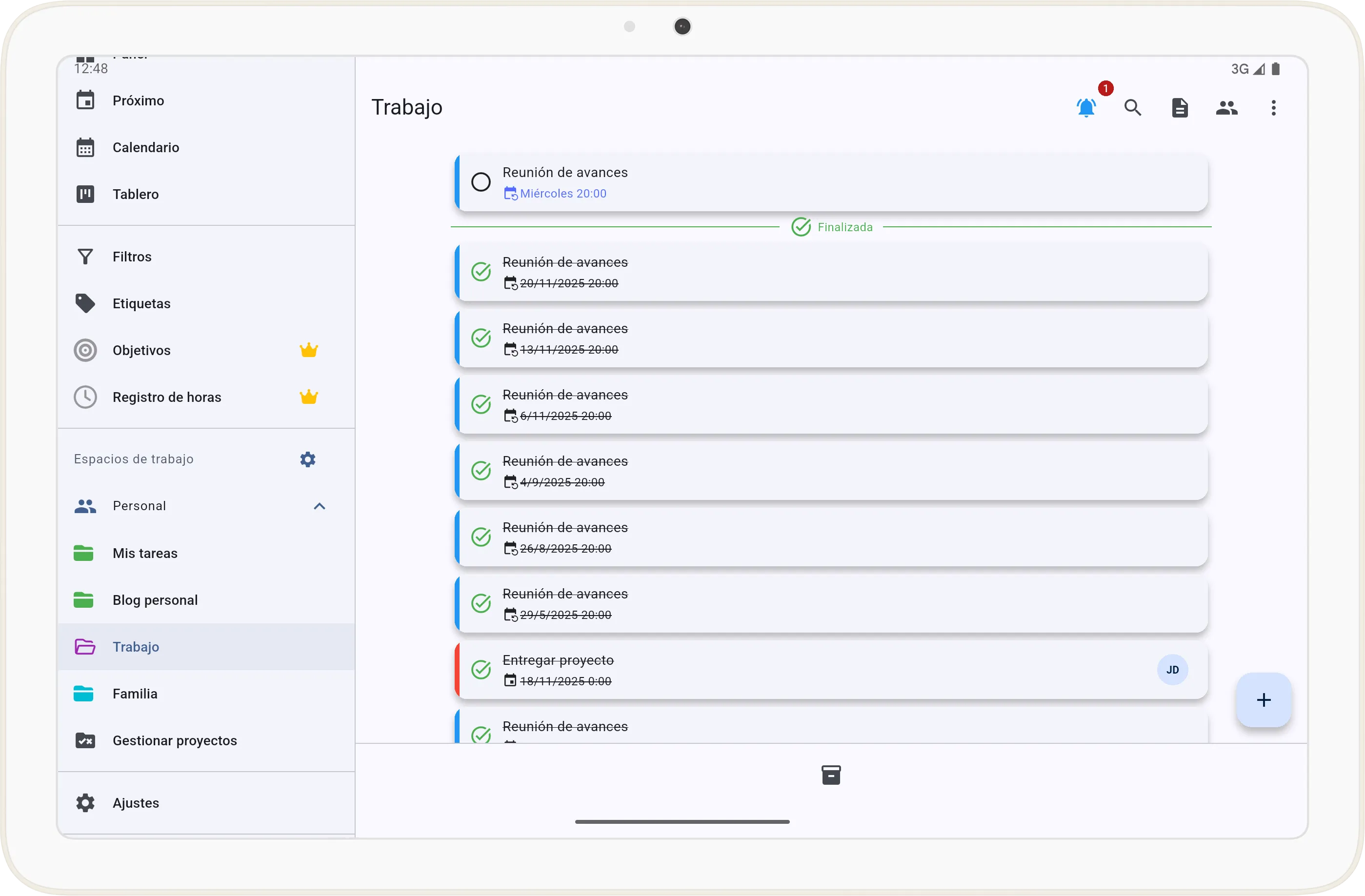 Listado de tareas del proyecto