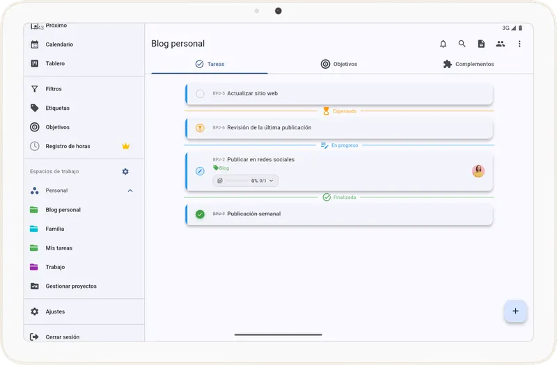 Pantalla de listado de tareas