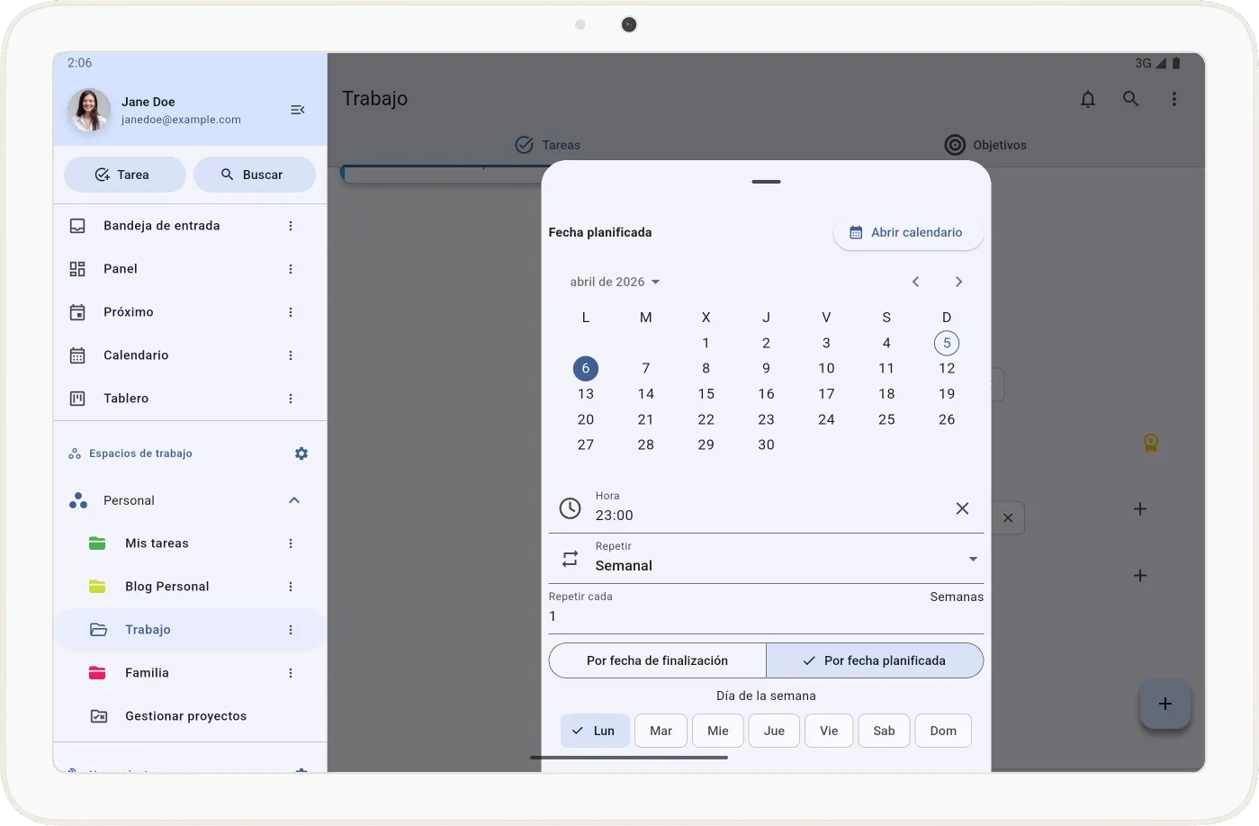Configuración de tarea recurrente