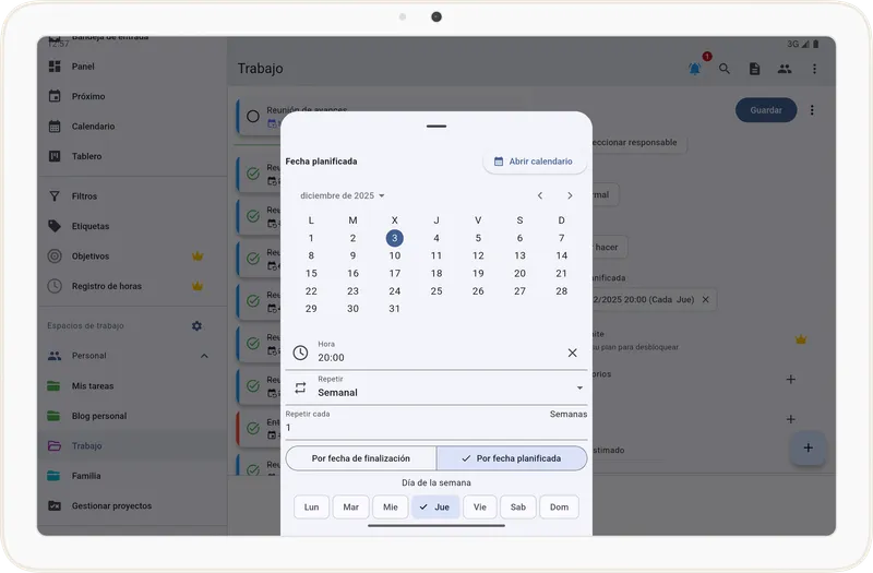 Configuración de tarea recurrente