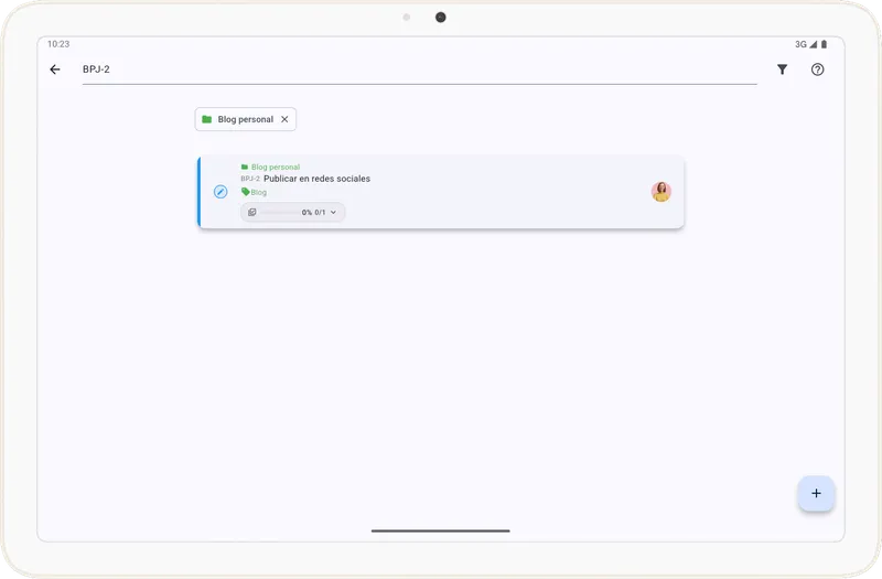 Pantalla de listado de tareas
