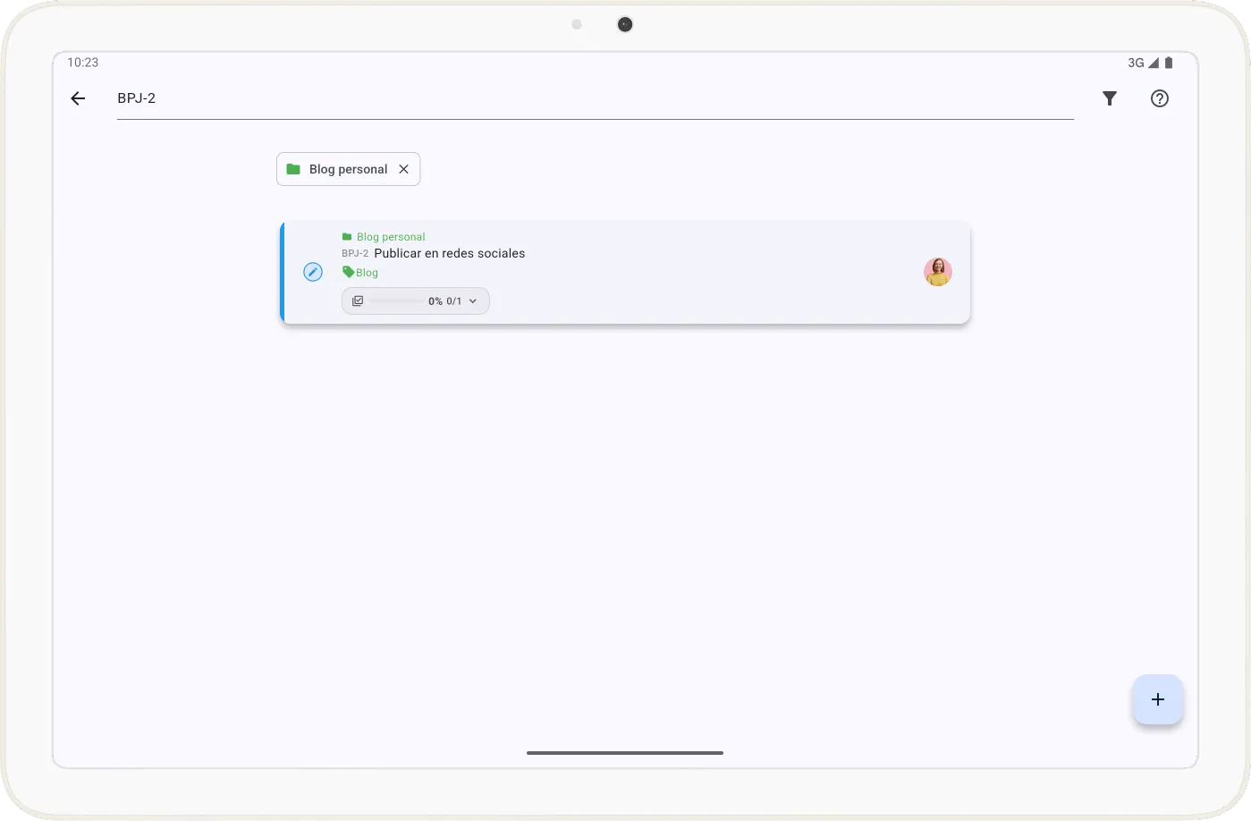 Pantalla de listado de tareas