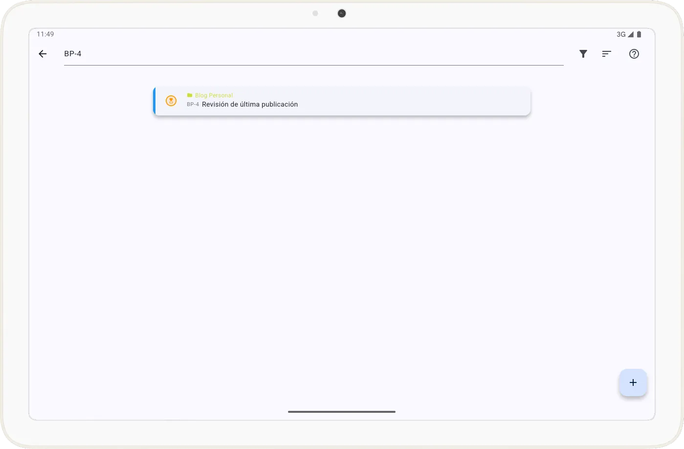 Pantalla de listado de tareas