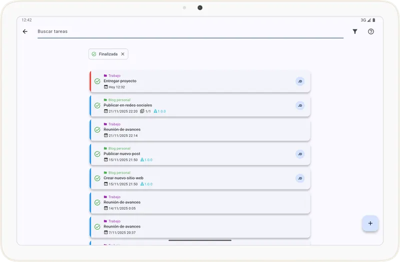 Búsqueda de tareas completadas