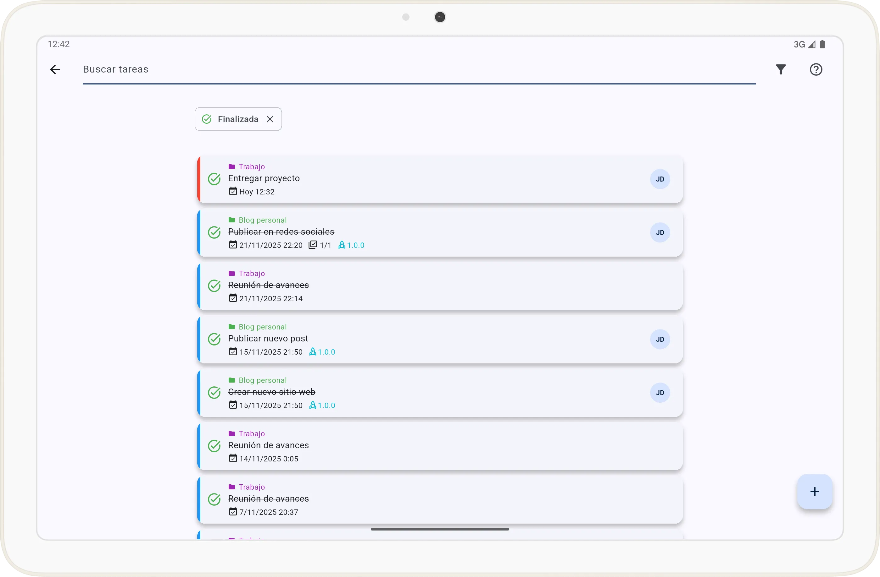 Búsqueda de tareas completadas