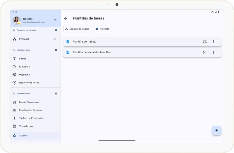 Listado de plantillas de tareas