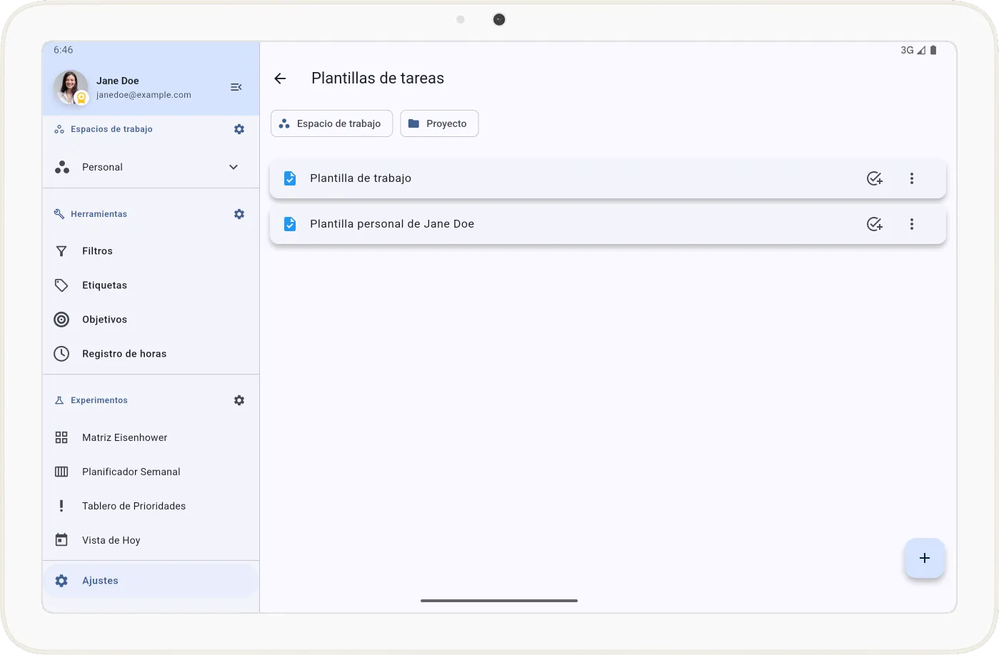 Listado de plantillas de tareas