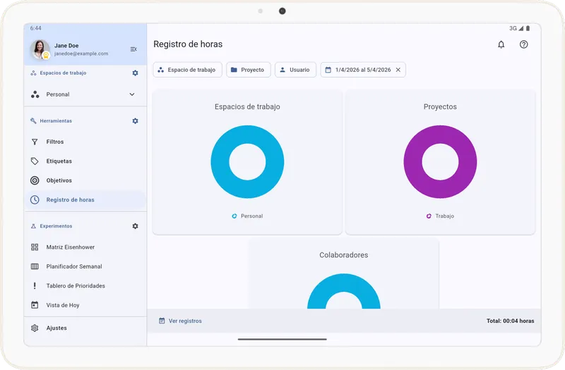 Panel de registro de tiempo
