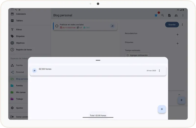 Tiempo registrado en una tarea