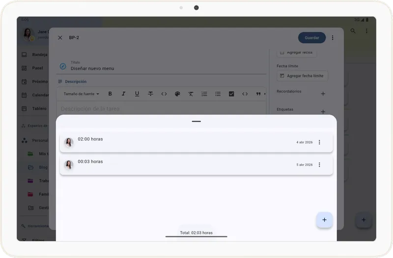 Tiempo registrado en una tarea