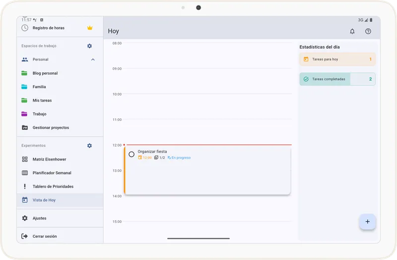 Pantalla de la Vista Hoy en Tarea Cero