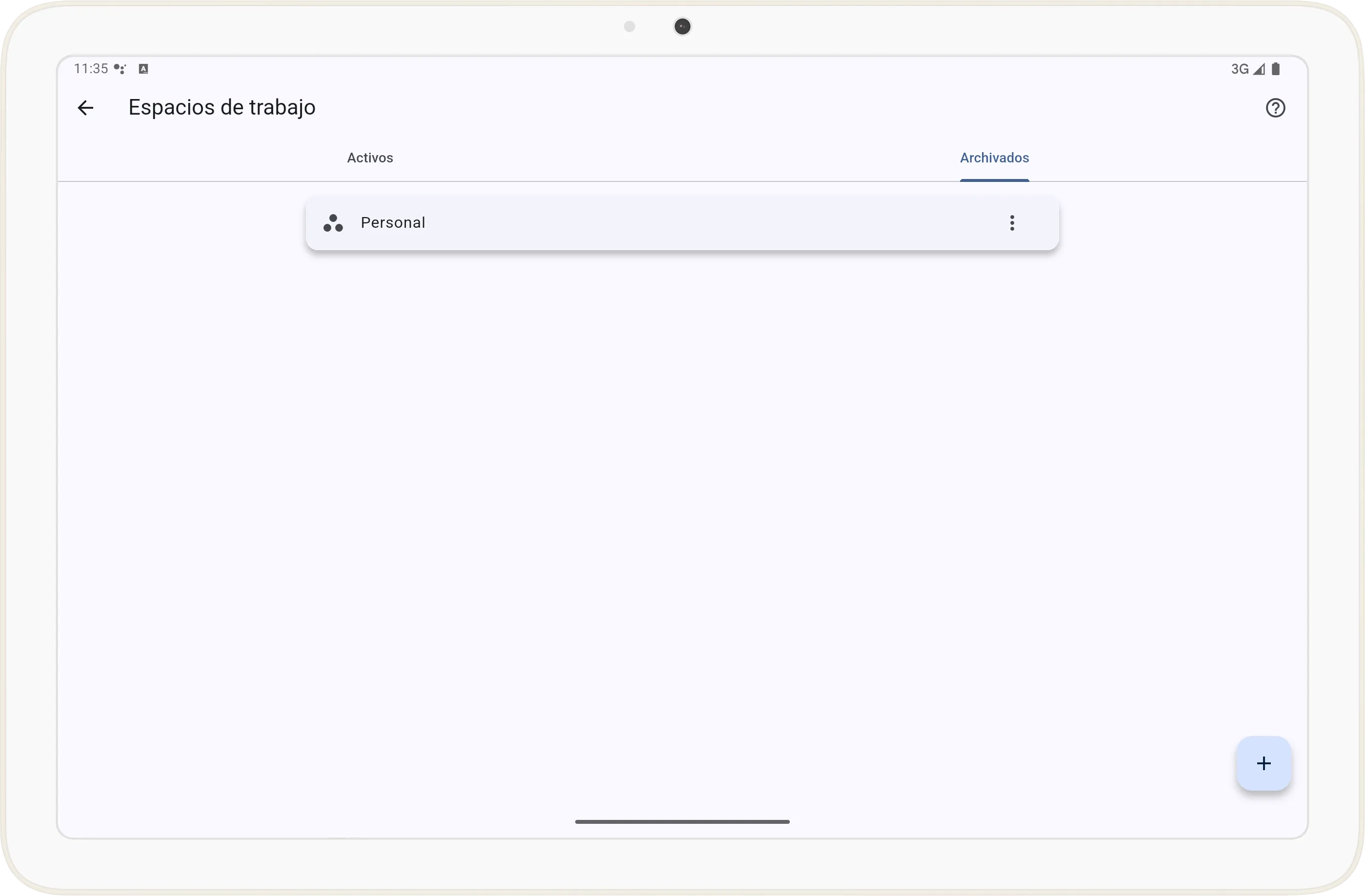Pantalla de Espacios de Trabajo Archivados en Tarea Cero