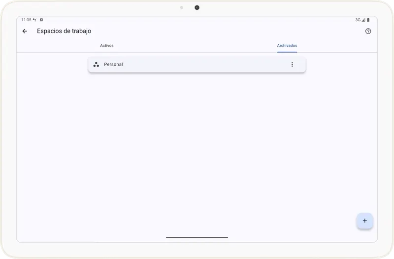 Pantalla de Espacios de Trabajo Archivados en Tarea Cero